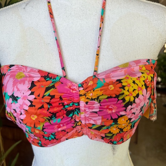 Shade & Shore Pink and Blue Bikini Top with Sweetheart Neckline - Picture 1 of 9